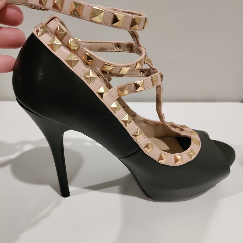Black and gold heels